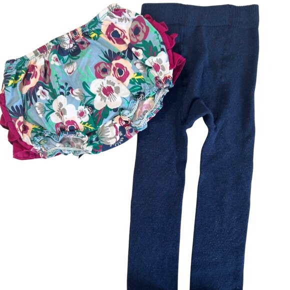 Ruffle Butts Baby Navy Floral Bloomers and Tights - Picture 3 of 8